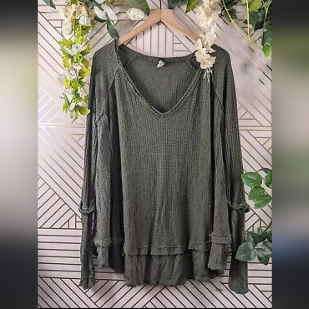 Free People Forest Green Layered Blouse